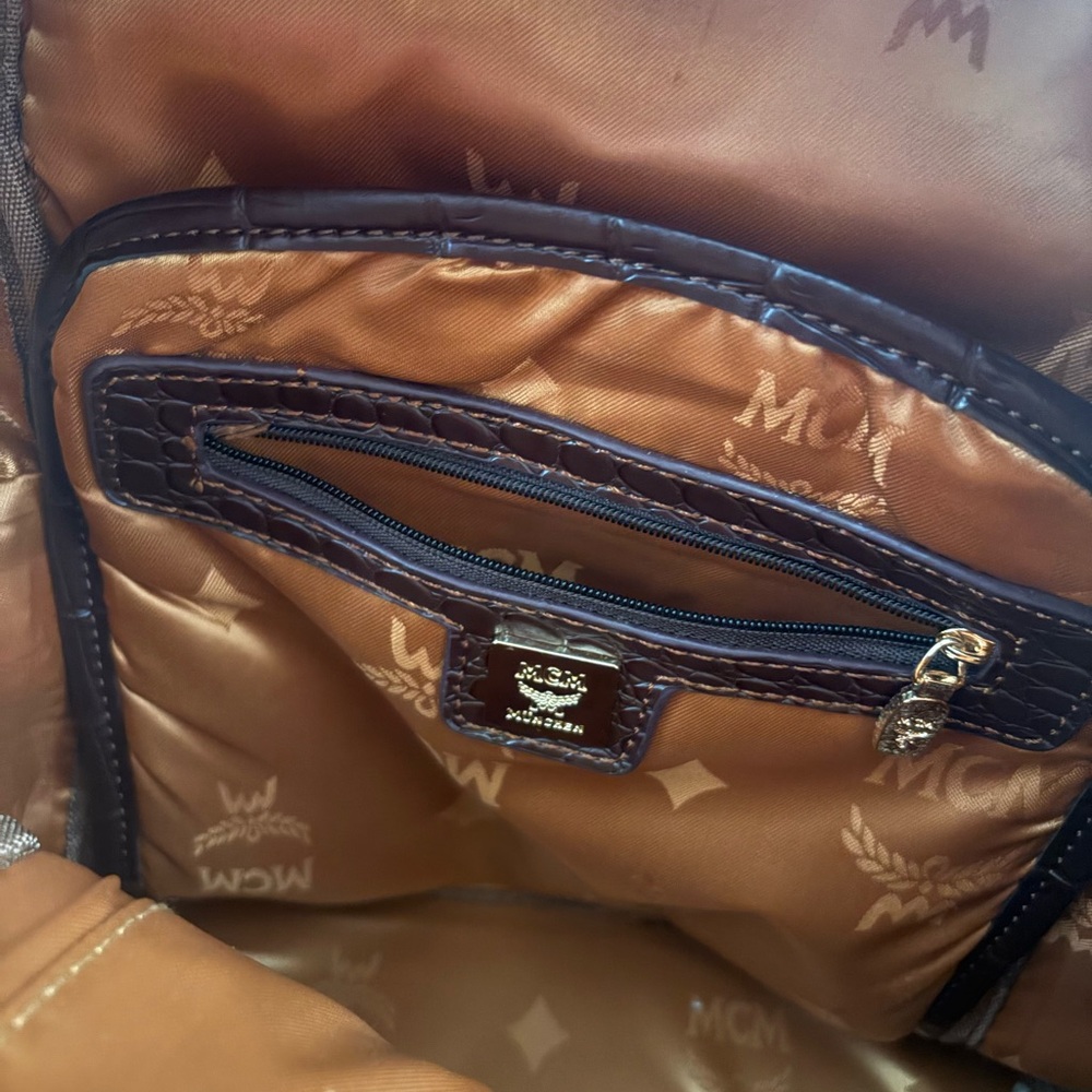 MCM Brown Snakeskin-Print Studded Backpack with Gold Hardware - Picture 8 of 11